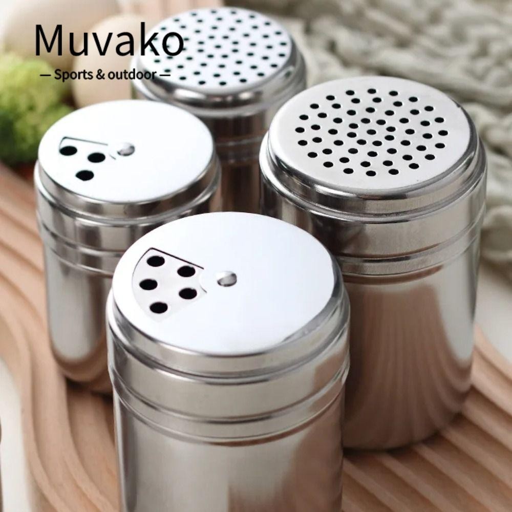 Muvako ขวดใส่เกลือ น้ําตาล ขวดเครื่องเทศ กระปุกเครื่องปรุง สเตนเลส ฝาปิดหมุนได้ ทนทาน อุปกรณ์ครัว อเนกประสงค์ เครื่องเทศ พริกไทย ปั่น
