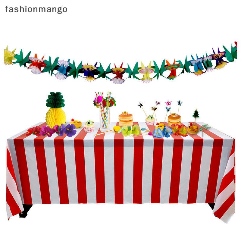 [fashionmango] ผ้าปูโต๊ะพลาสติก ลายทาง สีแดง สีขาว สําหรับตกแต่งปาร์ตี้คริสต์มาส