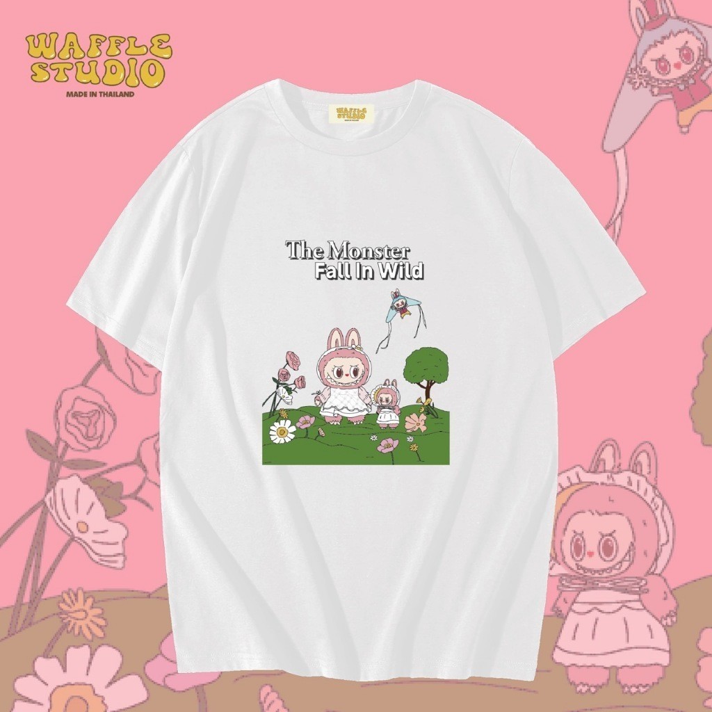 WS0181 เสื้อยืดโอเวอร์ไซส์ เสื้อยืดเกาหลี ผ้าคอตตอน100% เสื้อยืด Labubu ลาบูบู้   WAFFLE STS-5XL