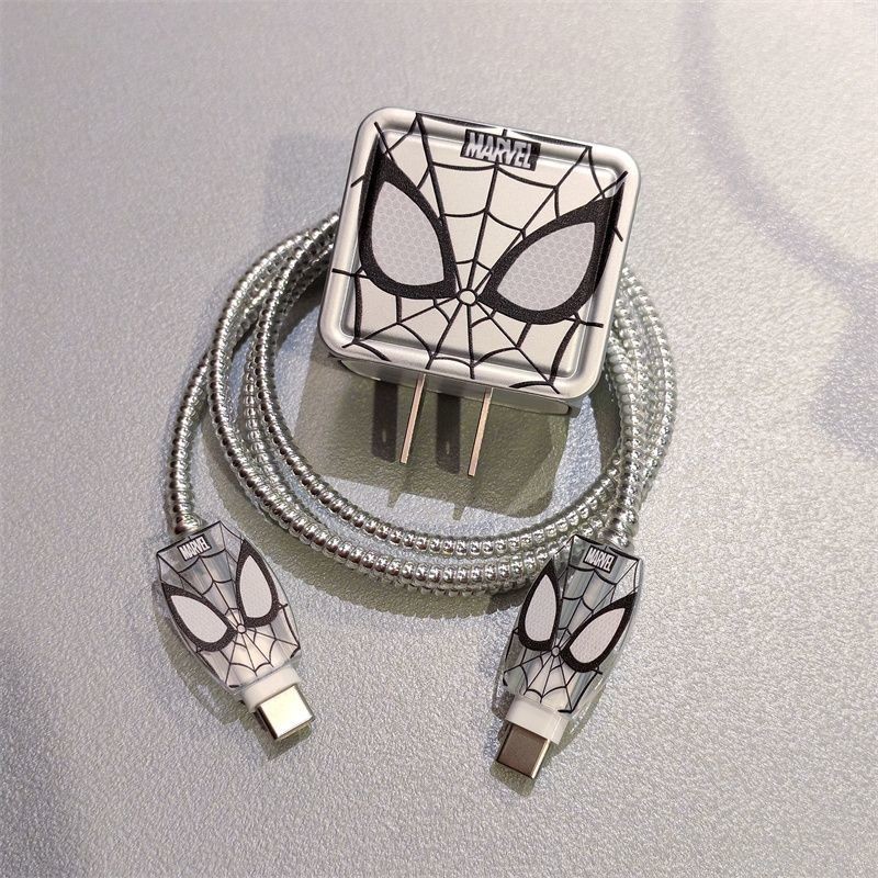 ตัวป้องกันสายชาร์จ USB ลายสไปเดอร์แมนน่ารัก สําหรับ iPhone 18w 20w
