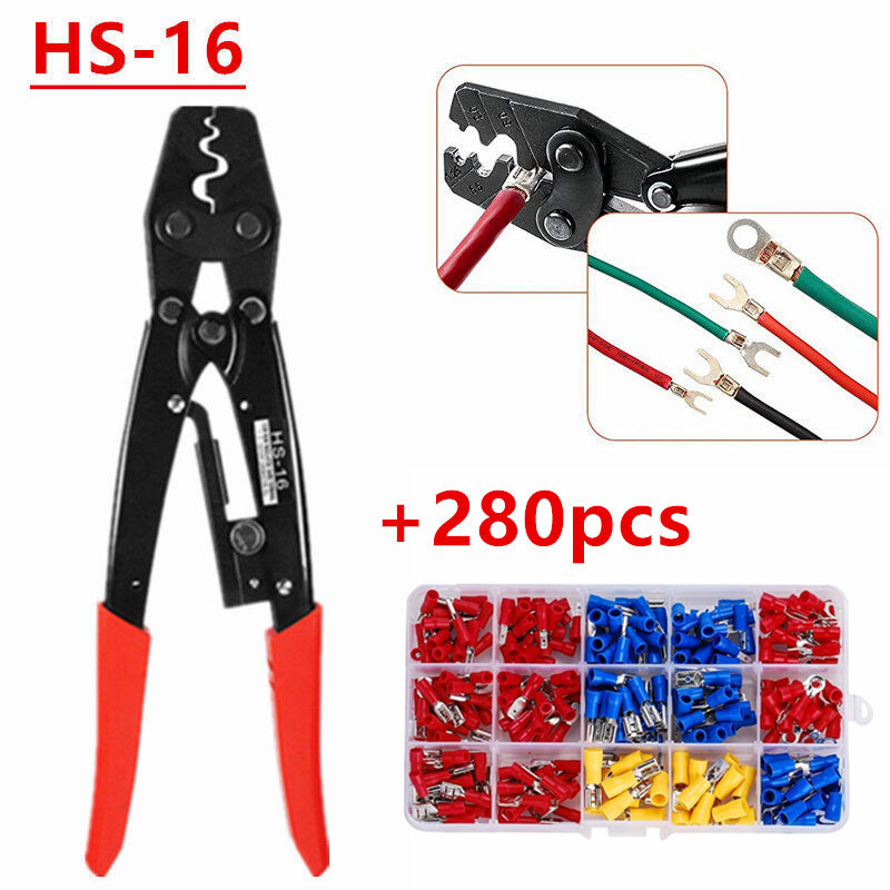 [ของขวัญฟรี: 1 * ถุงมือ] HS-16 คีมย้ําหางปลา แบบใช้มือ สําหรับหางปลา For 1.25-16mm² คีมย้ำสายไฟ HS-16