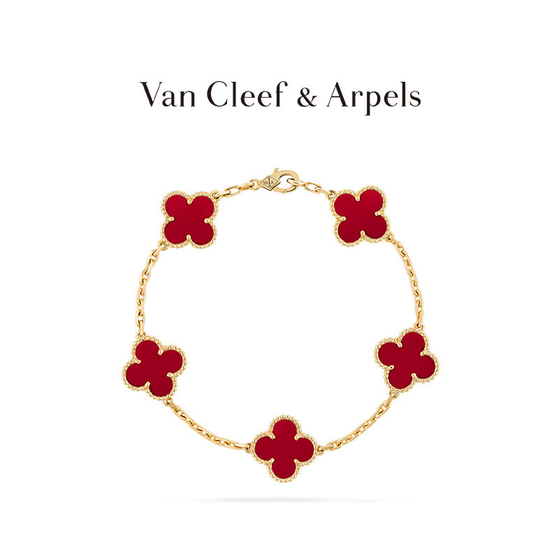 [พร้อมส่ง] Van Cleef &amp; Arpels Vca Alhambra สร้อยข้อมือ จี้รูปดอกไม้ สีเหลือง สีทอง