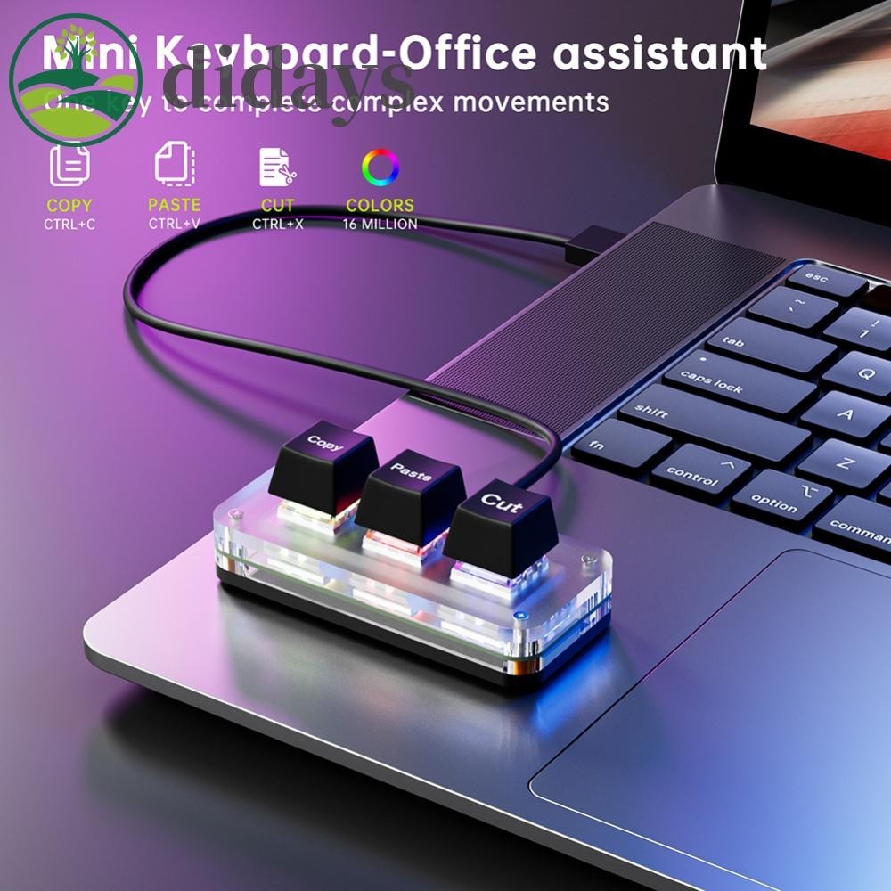 คีย์บอร์ดเล่นเกม RGB Mini Cut Copy Paste 3-Key USB Type-C