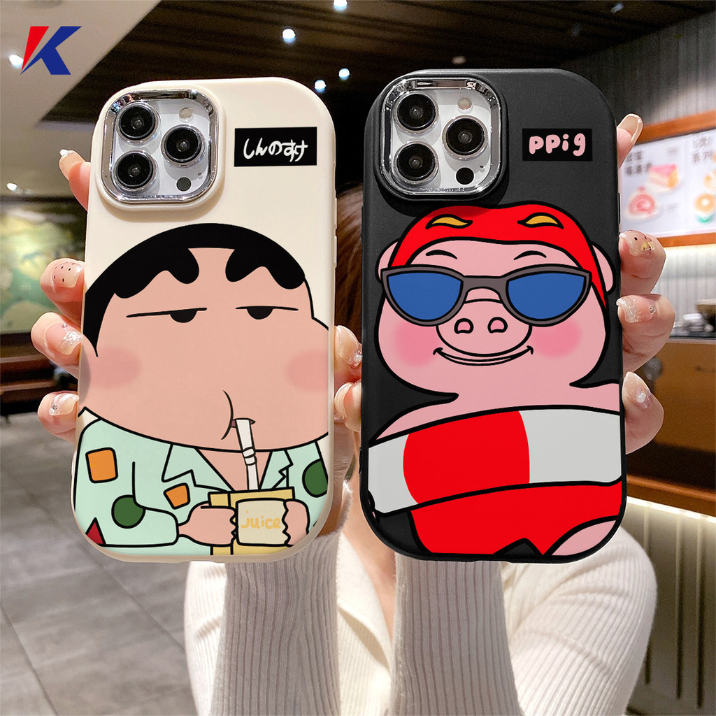 เคสโทรศัพท์มือถือชุบโลหะ ลายการ์ตูนหมูชินจัง สําหรับ Samsung A12 A15 A54 A14 A03 A11 A52 A50 A10s A34 A10 A04 A20s A51 A53 A24 A23 A52S A05 A31 A21s A30 A33 A32 A04E A03S A05S A20 A22 A13 A50S A04S A02S A30S M12 M32 A25
