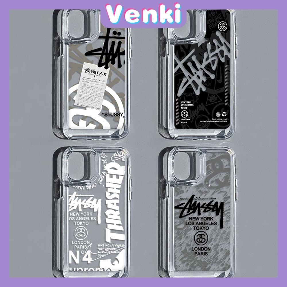 VENKI - สำหรับ iPhone 15 Pro Max เคสใส TPU ปุ่มชุบไฟฟ้าอ่อนป้องกันกล้องกันกระแทก โลโก้แฟชั่นเทรนดี้ เข้ากันได้กับ iPhone 14 13 12 11 XS XR 7Plus 8 Plus