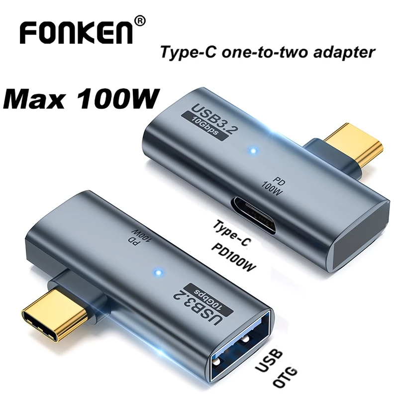 Fonken 2 in 1 อะแดปเตอร์ USB C ตัวผู้ เป็น USB 3.2 ตัวเมีย พร้อมพอร์ตชาร์จ PD100W รองรับฟังก์ชั่น OTG สําหรับโทรศัพท์มือถือ แล็ปท็อป