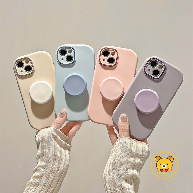 Ins สไตล ์ สีทึบพร ้ อมขาตั ้ งสําหรับ Realme 11 9 Pro Plus 8 8s 7 GT 5G Master Neo Flash 2T 2T โทรศัพท ์ กรณีผู ้ ถือแฟชั ่ น Dopamine ซิลิโคนนุ ่ ม Anti-Fall ครอบคลุมคู ่ กรณี