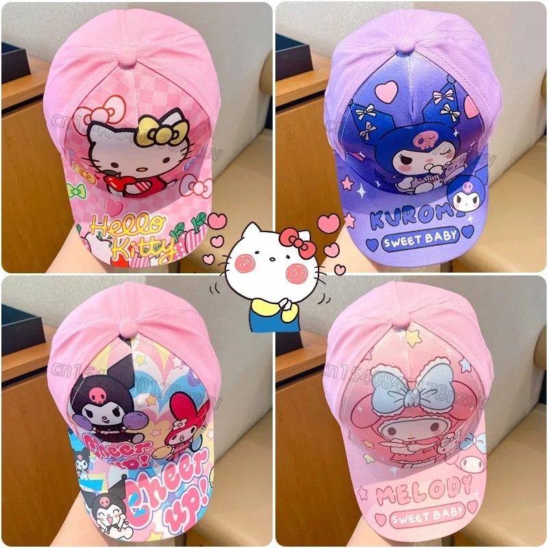 Melody Kuromi การ ์ ตูน Cinnamoroll เด ็ กหมวกของขวัญสําหรับสาวเบสบอลหมวก Peaked หมวก Sanrio แรเงาป ้ องกันแสงแดดฤดูร ้ อนน ่ ารักหมวกเด ็ ก
