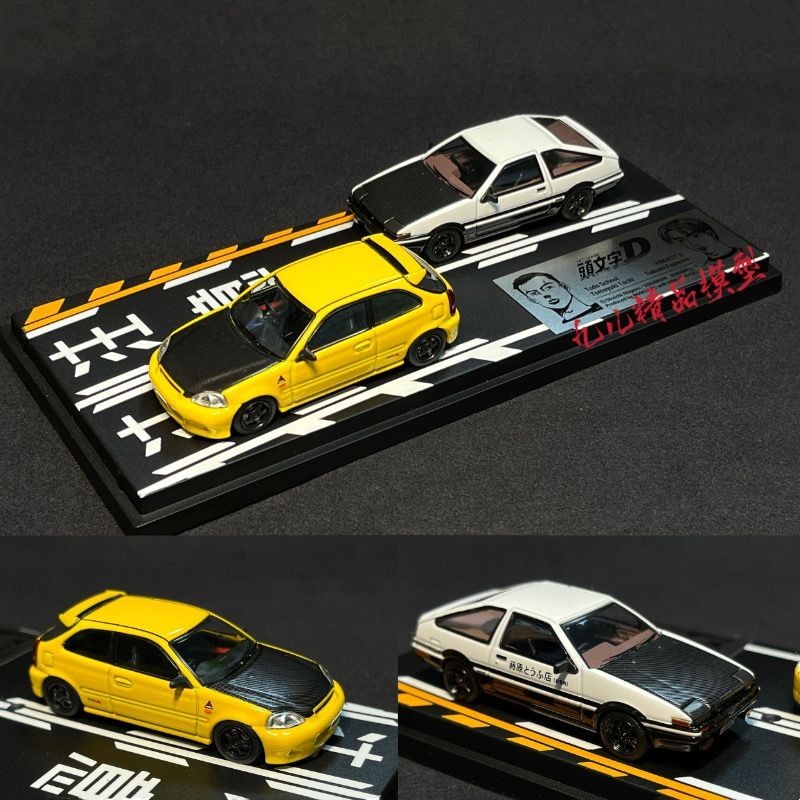 คลับแอนิเมชั่นญี่ปุ่น 1/64 Initial D Honda EK9 Honda AE86 ชุดฉากรถยนต์คู่โมเดลรถ