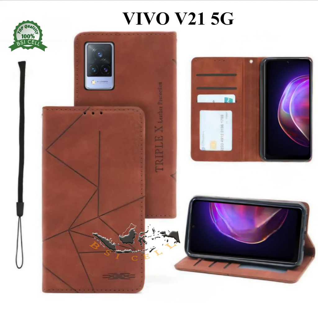 เคส HP Vivo V21 5G เคสโทรศัพท์มือถือกระเป๋าสตางค์หนังฝาพับปุ่มแม่เหล็ก, เคสหูฟังเปิดปิด