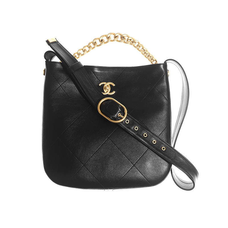 Chanel/Chanel Women's Bag BORSA HOBO Casual Calf Leather Gold Metal Buckle One Shoulder Handheld Stray