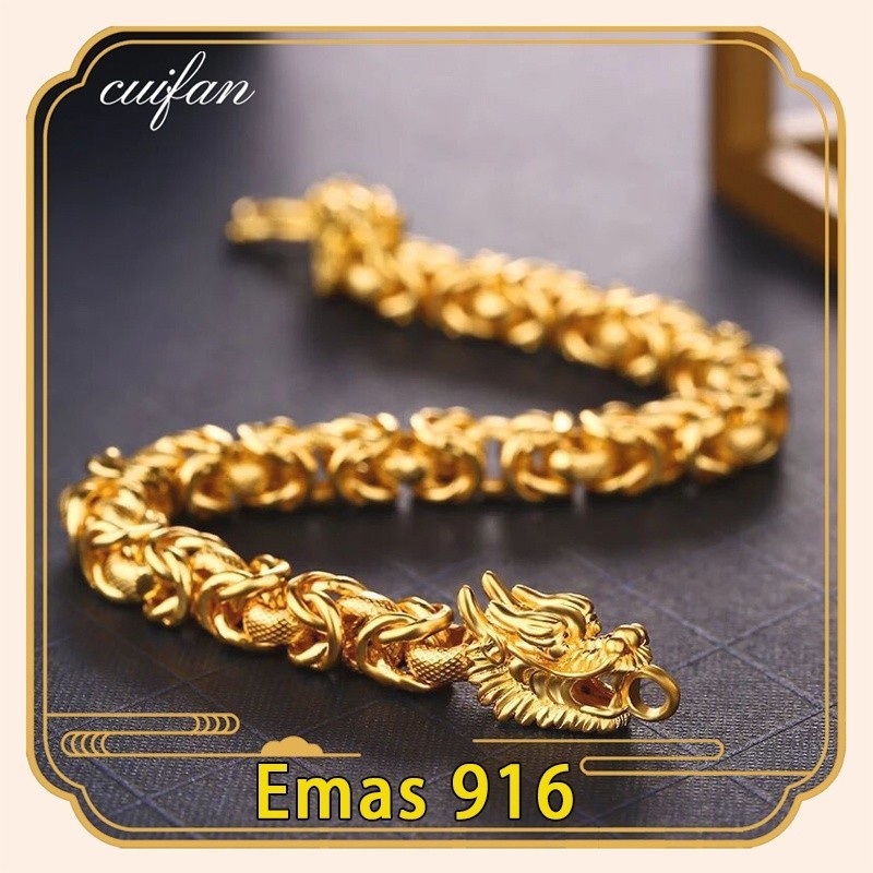 emas 916 original men's double gold dragon head bracelet male hand chain gift jewelry