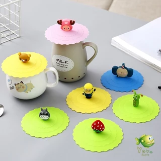 YOYO ฝาปิดซิลิโคนถ้วยแก้ว ที่จับเป็นการ์ตูน ขนาด10cm นำกลับมาใช้ใหม่ได้ Cup Lid