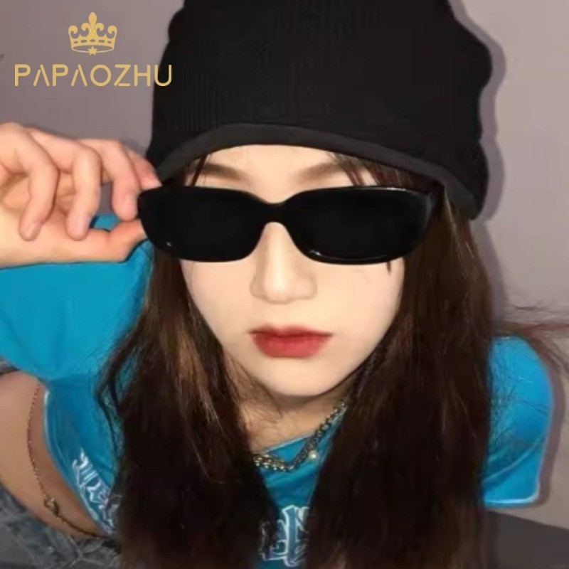 Papaozhu Cool สีดํา UV400 ป้องกันเลนส์สี่เหลี่ยมผืนผ้าแว่นตากันแดดสําหรับผู้หญิงผู้ชายแฟชั่นแว่นตาขับรถความงาม Shades แว่นตาเครื่องประดับ