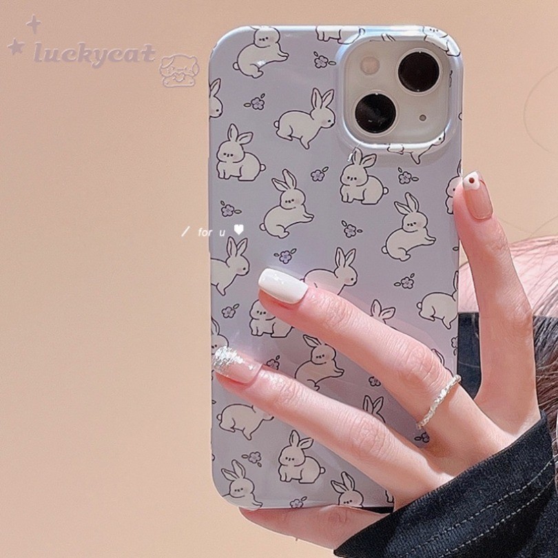 Iphone 14 Plus 14 13 12 11 Pro Max X Xr Xs Max 7 8 Plus SE2020 เคสโทรศัพท์ Ins น่ารักการ์ตูนกระต่ายสีม่วงปกอ่อน