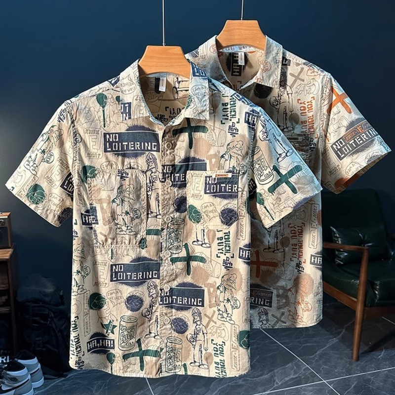 เสื้อเชิ้ตแขนสั้นฮาวายแฟชั่นลำลองพิมพ์ลายฤดูร้อนสำหรับผู้ชาย เสื้อเชิ้ตผู้ชาย