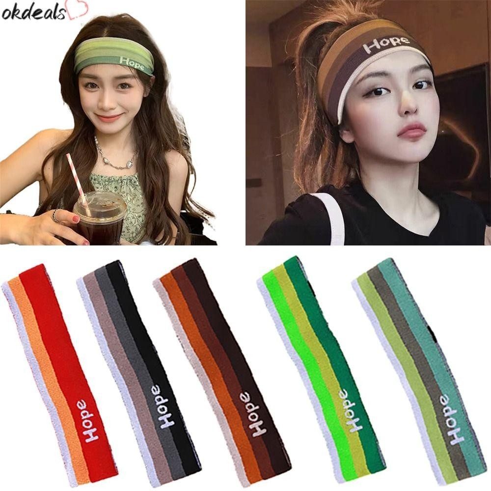 Okdeals Sport Hair Bands, Trend Stripe Yoga Sweat Headband, Creative Washing Running Fitness Sweatabsorb Head Band กีฬากลางแจ ้ ง
