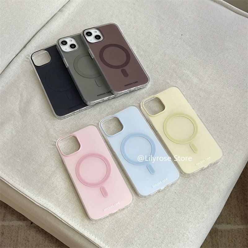 Simple Macaron Minimalism Matte Design Candy สีแม่เหล็กสําหรับ Apple iPhone 16 15 Pro Max เคสโทรศัพท์ iPhone14 แพคเกจเต็มรูปแบบปุ่มสเตอริโอ 13 สองชั้น 12 กรอบโปร่งใส