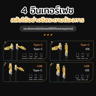 สายเคเบิลข้อมูล 4in1 พอร์ตชาร์จมัลติฟังก์ชั่น 4 อินเทอร์เฟซสามารถเปลี่ยนได้ตามต้องการ ชาร์จเร็ว 27W-65W