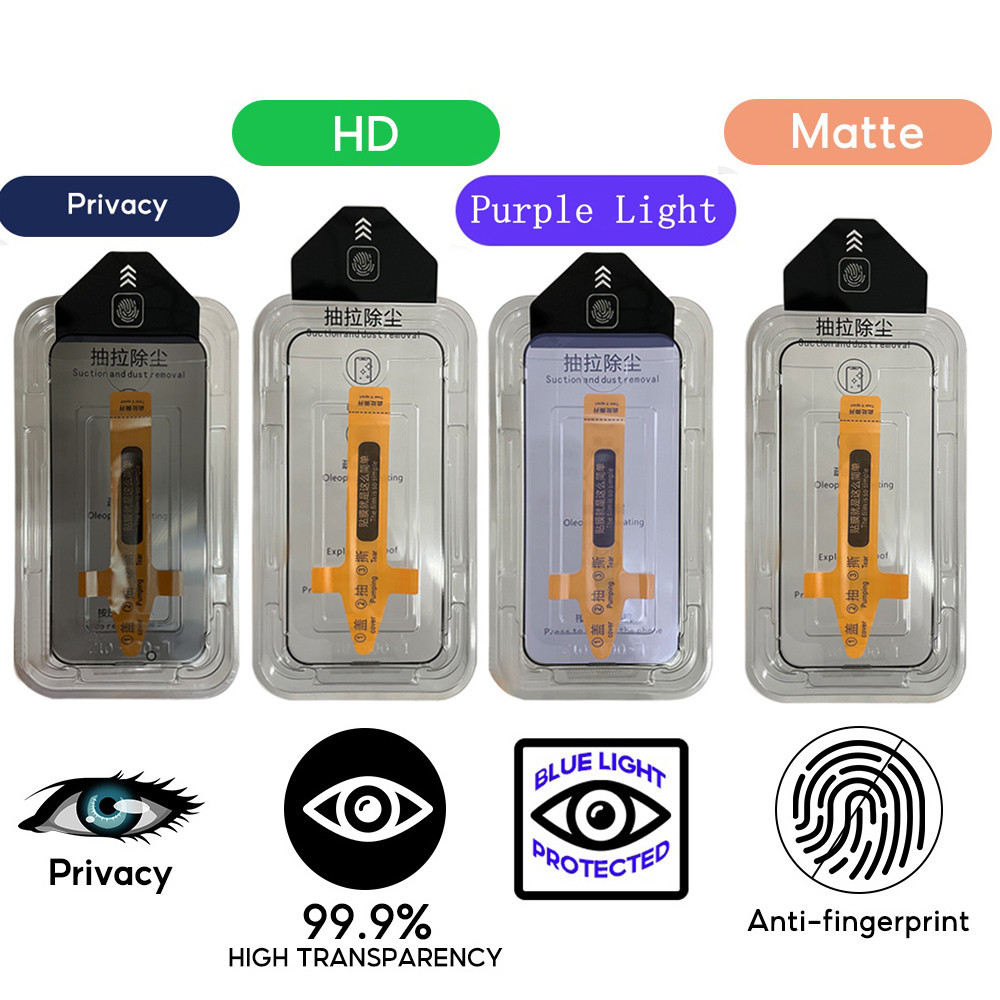 สําหรับ iPhone 16 15 14 13 12 11 Pro Max Plus XR X Xs HD ติดตั้งง่ายกระจกนิรภัยป้องกันหน้าจอ Matte ความเป็นส่วนตัวสีม่วง Ray Clear Screen Protector - รูปที่ 7