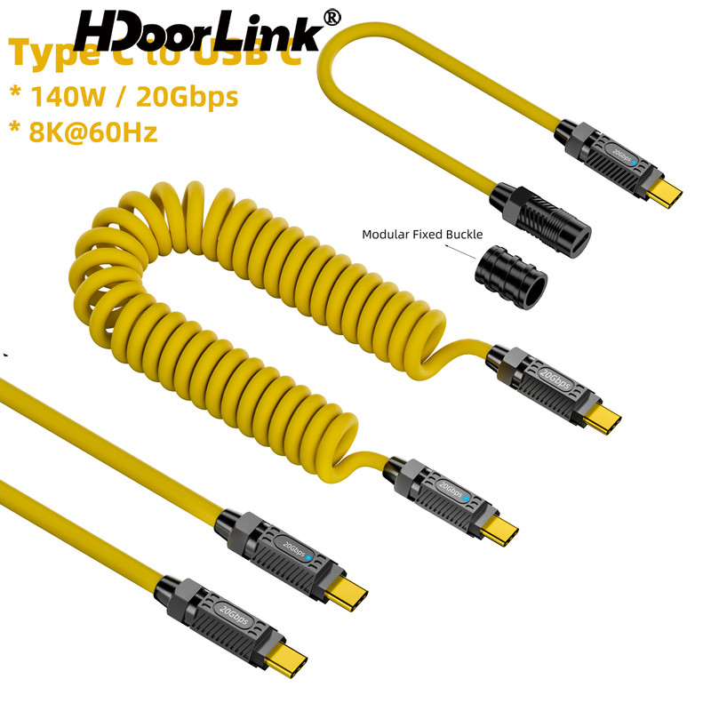 Hdoorlink USB 3.2 20Gbps Type C ถึง Type C สาย PD 140W ThunderBolt 3 ฤดูใบไม้ผลิ Retractable สาย 8K 60Hz USB C ถึง C ข้อมูลสําหรับ IOS Android
