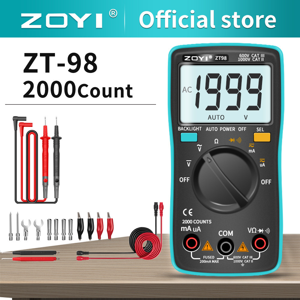 Zoyi มัลติมิเตอร์แบบดิจิตอลแอมป์มิเตอร์โวลต์มิเตอร์ความต้านทานความถี่แบ็คไลท์มิเตอร์แรงดันไฟฟ้าไดโอด