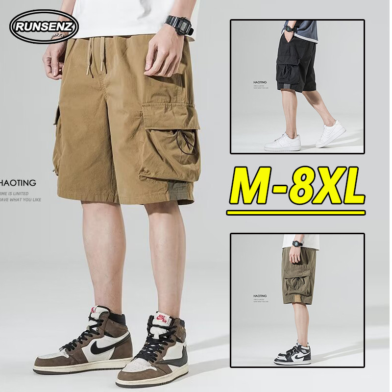 M-8xl แฟชั ่ น Cargo กางเกงขาสั ้ นผู ้ ชายขนาดบวกกางเกงขาสั ้ นสบายๆหลวมสีดําทํางานกางเกงขาสั ้ นห ้ าจุด