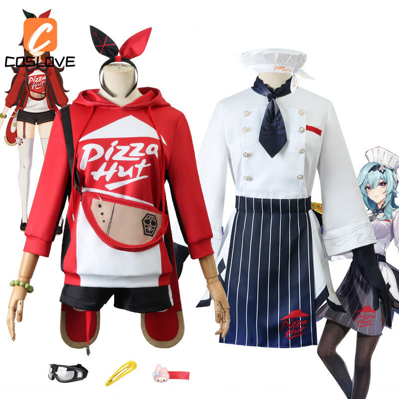 อะนิเมะเกมGenshin Impact X Pizzahut Amber Eulaคอสเพลย์ชุดเครื่องแต่งกายชุดสําหรับชุดสตรีคอสเพลย์เครื