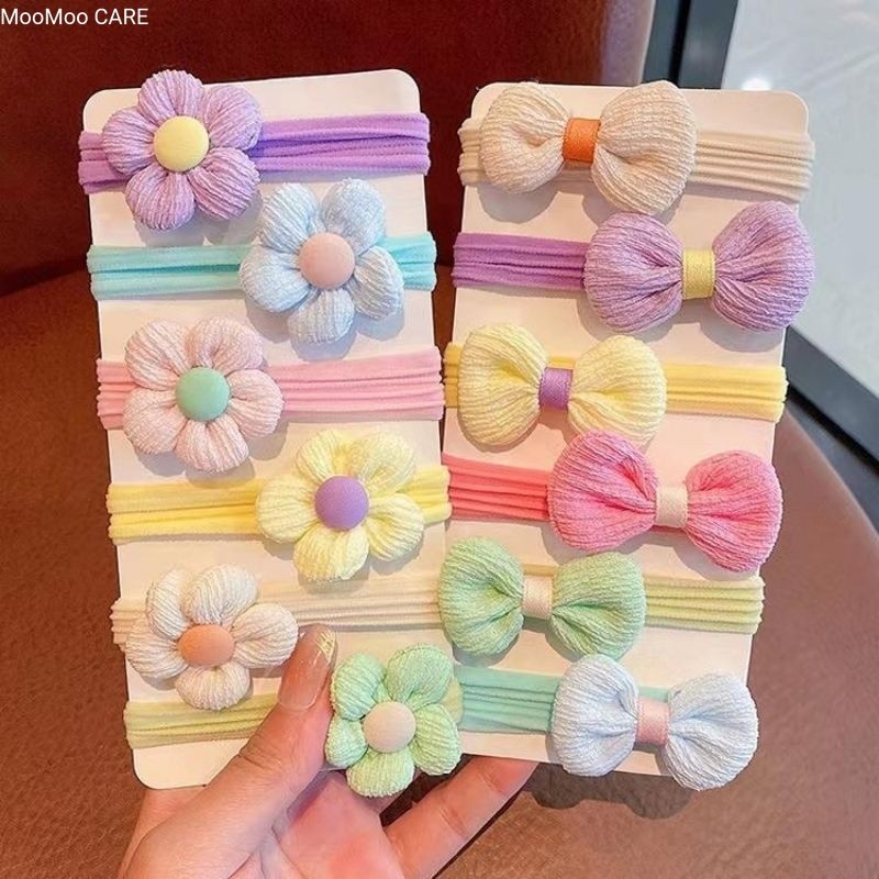 MM- 6PC/SET GIRLS RIBBON HAIR TIE / KOREAN RUBBER HAIR PAIR / CHILDRENS HAIR ACCESSORIES HAIR ACCESS