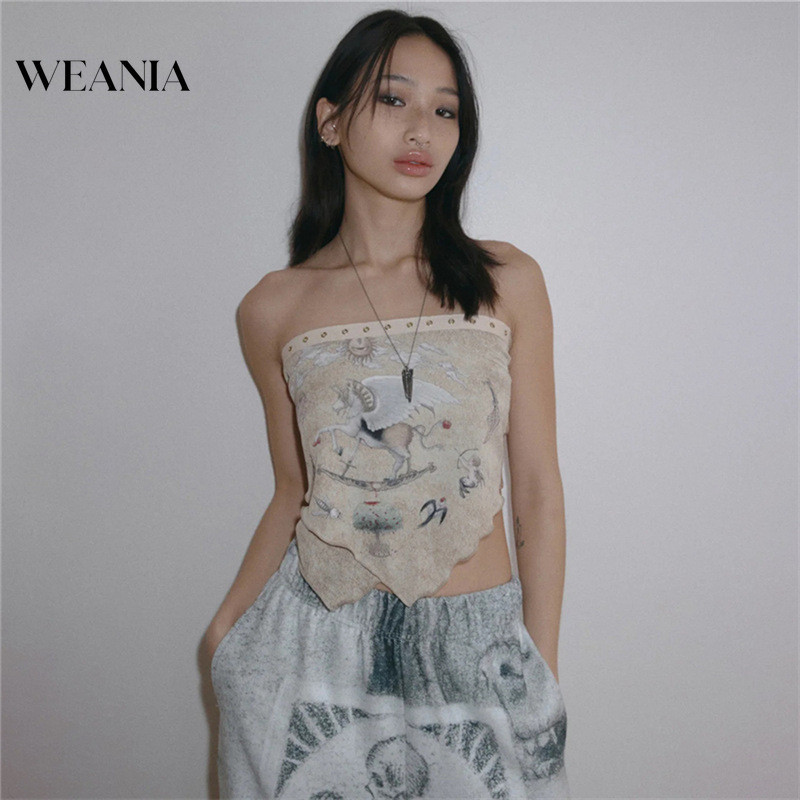 Weania Slim Lace up เสื ้ อพิมพ ์ เปลือยหลัง