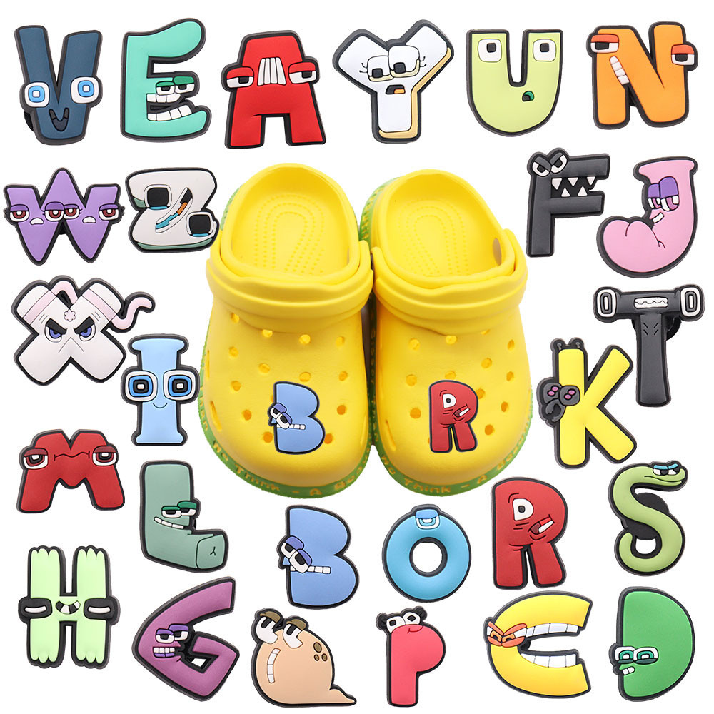 Letter Jibbitz สําหรับ Crocs ตัวอักษร Lore Jibits Charm AZ ตัวอักษร Croc Jibbits รองเท้าเด็กอุปกรณ์เสริมรองเท้า Charms Pin ตกแต่ง