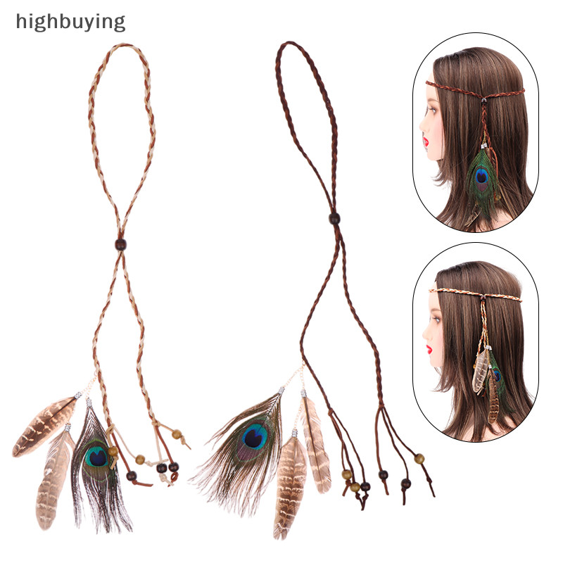 [ Highbuying ] Boho นกยูงขนนกถักเชือก Hairband ผู ้ หญิงหมวก Feather Headdress อินเดียอุปกรณ ์ เสริมผมสต ็ อกใหม ่