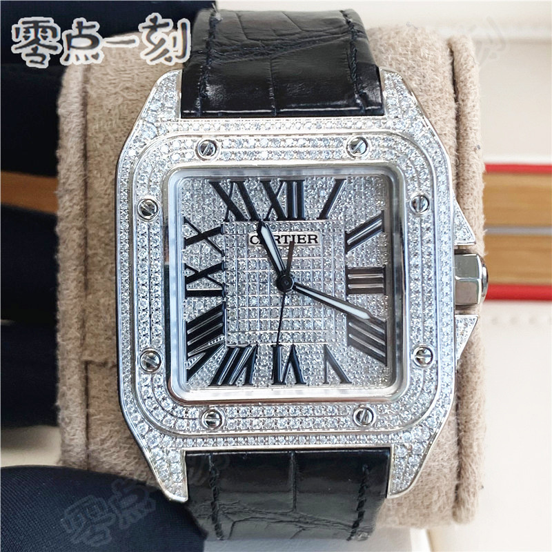 Cartier Cartier Cartier Santos Large Rear Diamond Gypsophila Automatic Mechanical Watch Men 's Style