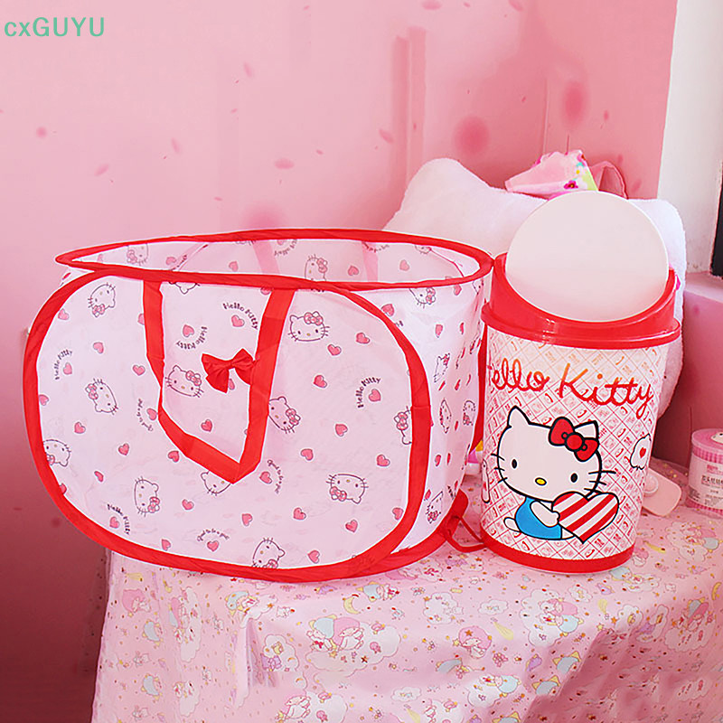 [cxGUYU] Sanrio Hello Kitty ตะกร้าซักผ้าพับได้กระเป๋าเก็บของเสื้อผ้าสกปรกตะกร้าซักผ้าการ์ตูน Kt ของเล่นแมวกระเป๋าจัดระเบียบพับได้ PRTA