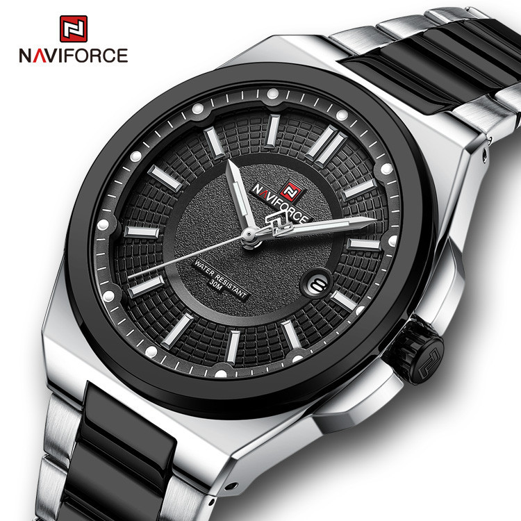 NAVIFORCE 9212 Watch Fashion Business Black Casual Watch For Men Military Date Seiko movement Stainless steel strap Men