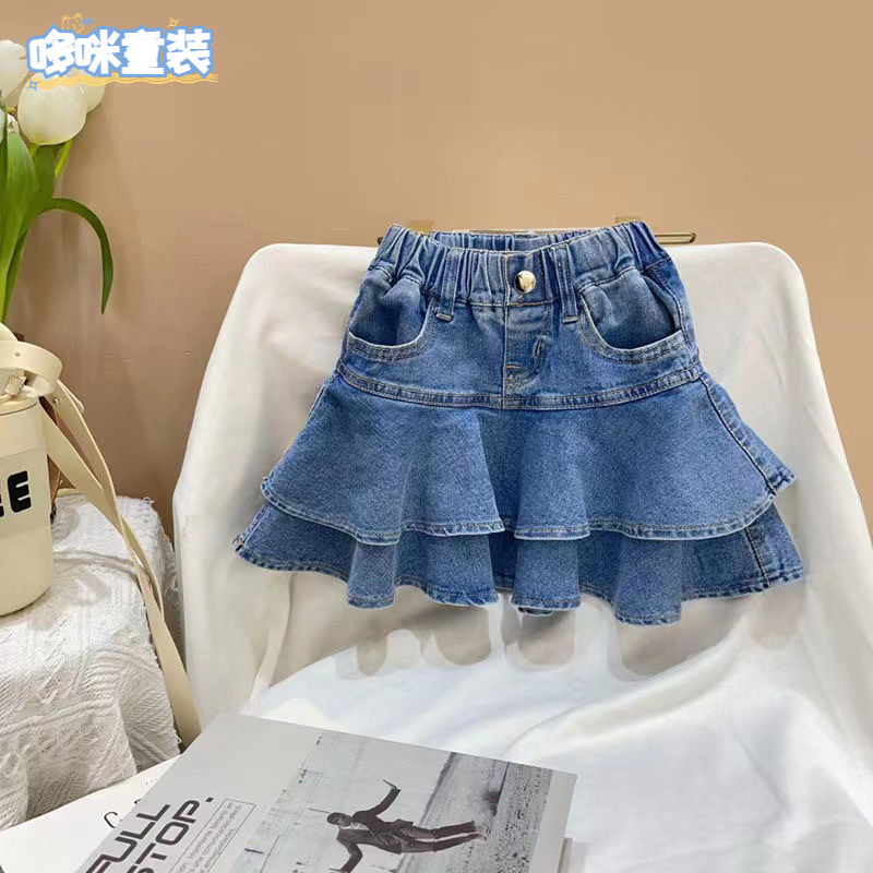 สาวกระโปรงยีนส์ฤดูใบไม้ผลิฤดูร้อนผลิตภัณฑ์ใหม่เวอร์ชั่นเกาหลีเด็กกางเกงยีนส์
