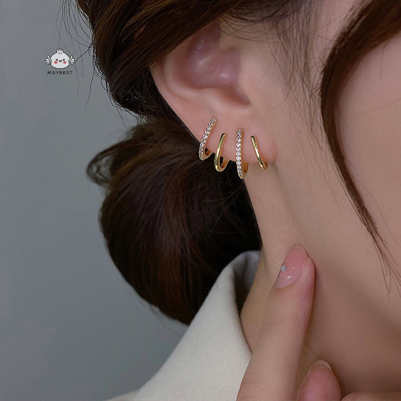{maybest} ต่างหูแบบหนีบหูเล็บเกาหลีสําหรับผู้หญิง Four-Prong Setg ต่างหูหูสีทองเครื่องประดับแฟชั่นของขวัญปีใหม่ {TH}