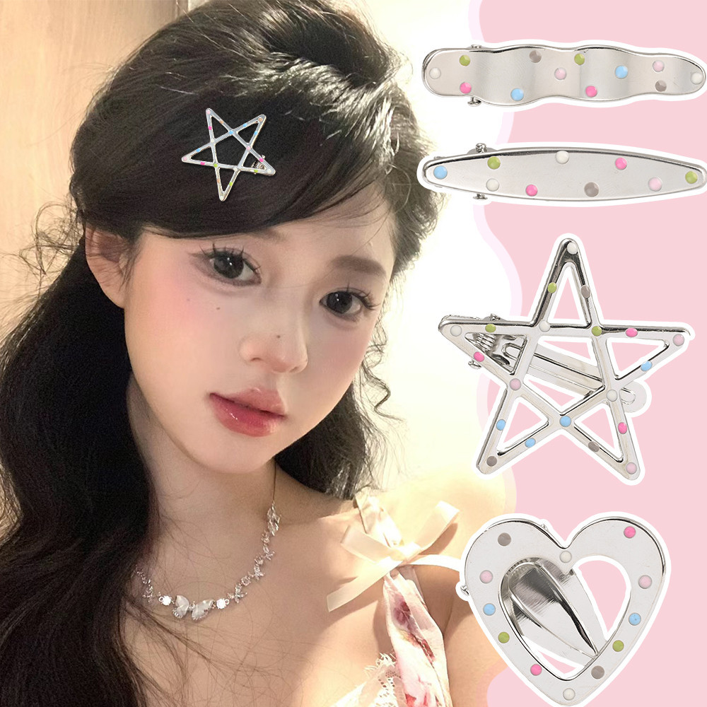 2ชิ้น/เซ็ตที่มีสีสันลายจุดโลหะกิ๊บ-เกาหลี,หวาน ใบเรียกเก็บเงินเป็ด คลิป