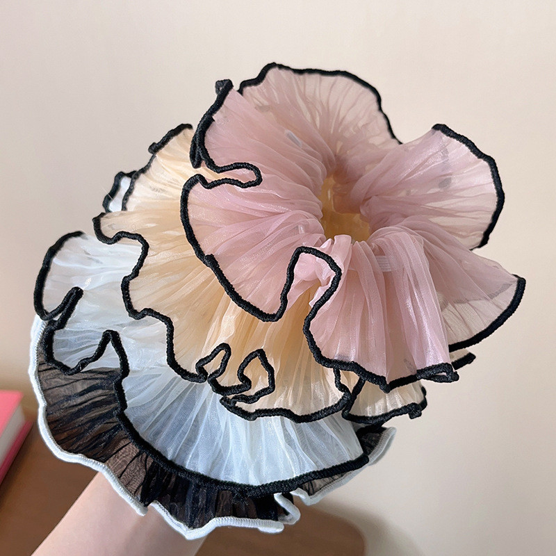 สีทึบตาข ่ ายลูกไม ้ ขนาดใหญ ่ ลําไส ้ แหวนผมผู ้ หญิงเกาหลี Ins High-end ผมหางม ้ าอารมณ ์ อุปกรณ ์ เสริมผม