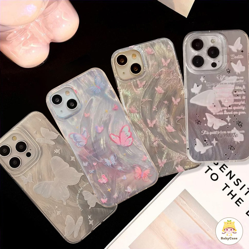 แฟนตาซีผีเสื้อตัวอักษรภาษาอังกฤษหรูหราเลเซอร์โฮโลแกรมสำหรับ iPhone 13 15 11 12 14 Pro Max 7plus XR 7 8 Plus X XS Max