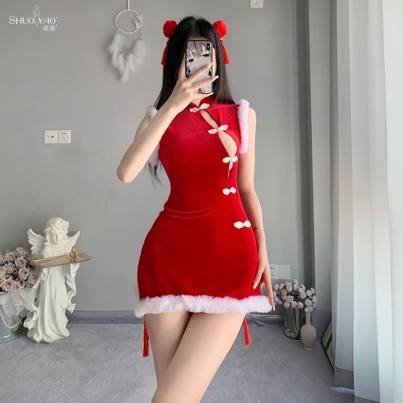 YJ Fun Lingerie Christmas Uniform Seductive Sexy Christmas Dancer Reindeer Holiday Gift Jumpsuit Cos