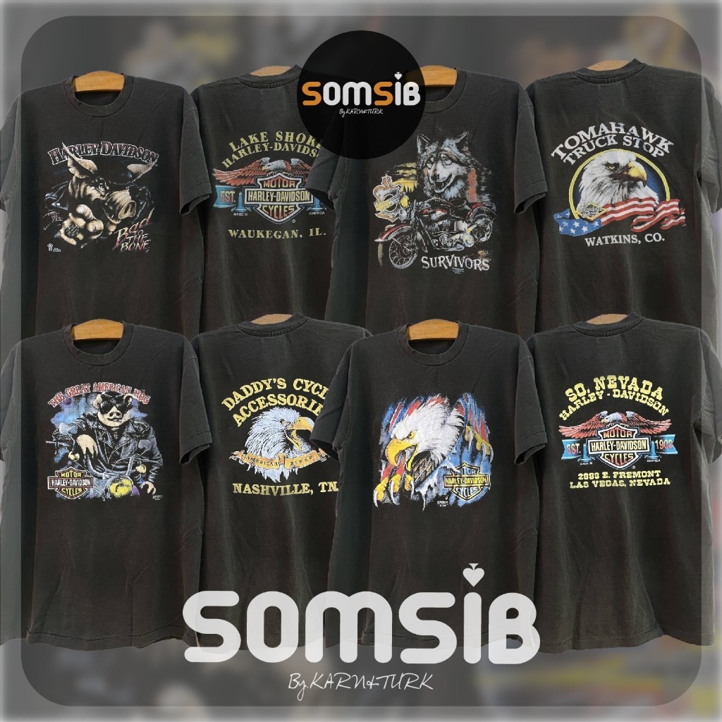 T-Shirtเสื้อวินเทจ ผ้าเฟด ฮาเลย์ - Har ley [group สัตว์] S-5XL