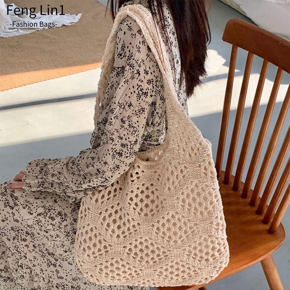 Fengling Handbags, ถัก Hollow ทอผู ้ หญิงไหล ่ กระเป ๋ า Retro ความจุขนาดใหญ ่ Shopper กระเป ๋ า