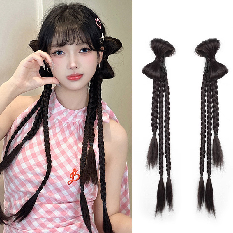 วิกผมผมหางม ้ ากิ ๊ บหญิง Y2k สไตล ์ เครื ่ องเทศสาวโบว ์ มวย Twist Braid อุปกรณ ์ เสริมผม
