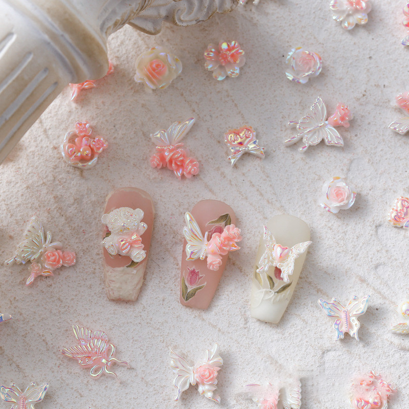 เล็บตกแต่งเล็บสติกเกอร์เล็บเรซิ่น Aurora Gradient ผีเสื้อ Camellia ดอกไม้ Peony NIBIRUDU