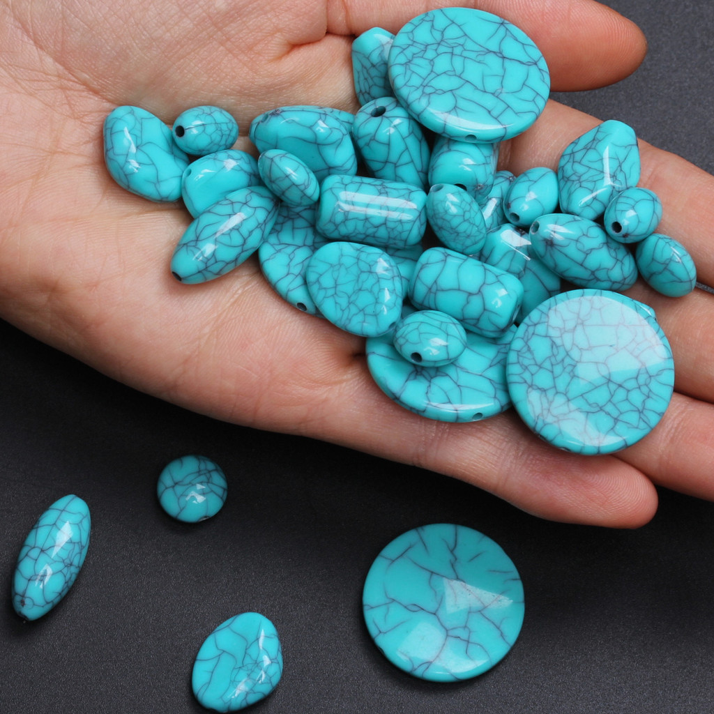 30-5 ชิ ้ น 11-25 มิลลิเมตรเรขาคณิต Spacer ลูกปัดหลวมเลียนแบบ Turquoises DIY สําหรับสร ้ อยคอเครื ่ องประดับทํา Charms อุปกรณ ์ เสริม