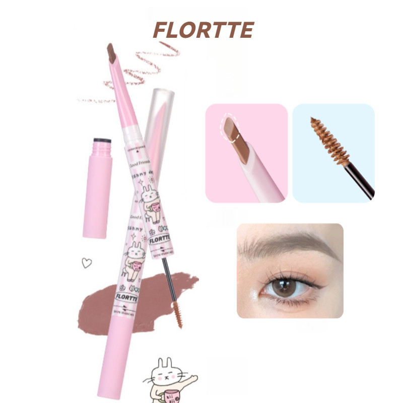 FLORTTE ดินสอเขียนคิ้ว เจลเขียนคิ้ว 2 หัว เพื่อนดี ติดทนนาน ไม่เลอะง่าย ดินสอเขียนคิ้ว