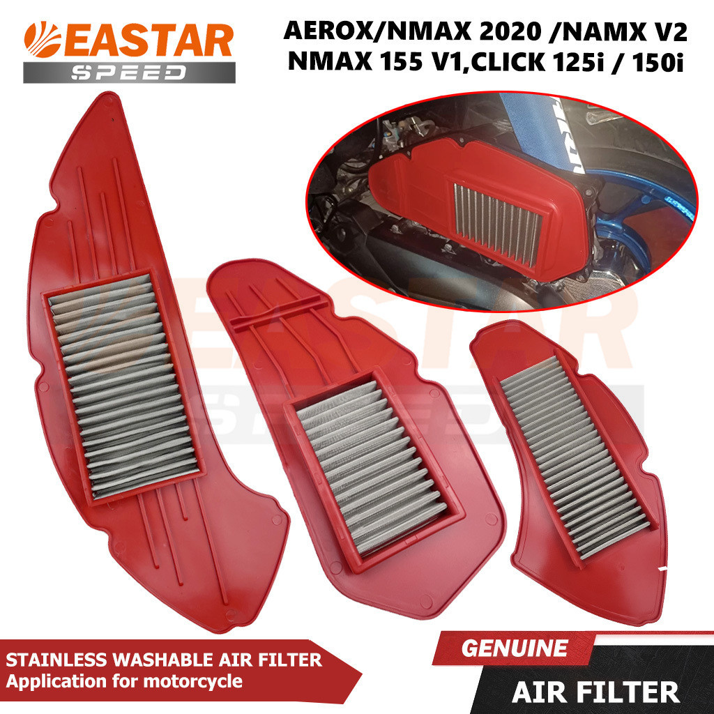Stainless Washable AIR FILTER AEROX/NMAX 2020 /NAMX V2 , NMAX 155 V1,CLICK 125i / 150i (ซักและนํากลับมาใช้ใหม่ได้)