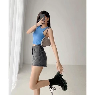 CHENELLE ใหม่ กางเกงกระโปรงยีนส์แฟชั่น กระโปรงเดนิมเอวสูง ผ้าไม่ยืดสาวอวบเพิ่มไซส์