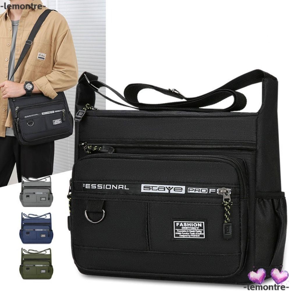 Lemontre กระเป๋าสะพายข้าง ทรงสี่เหลี่ยม มีซิป หลายชั้น ความจุขนาดใหญ่ หรูหรา สําหรับผู้ชาย